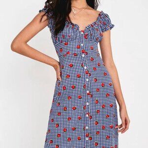 Urban Outfitters Penelope Gingham Strawberry Button-front Midi Dress -Size Small
